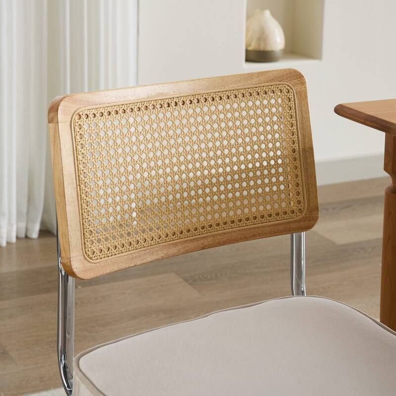 Roomfitters Mid-Century Modern Dining Chairs Set of 2, Velvet Upholstered Rattan Back Cantilever Chairs with Chrome Base