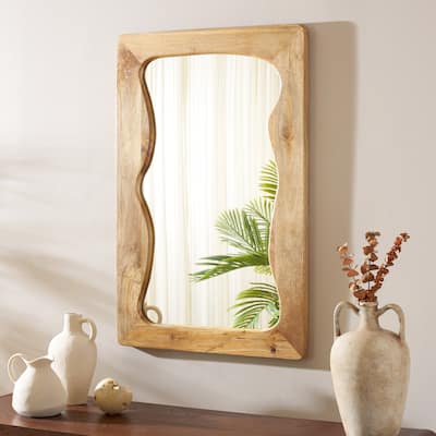 SAFAVIEH Home Melody Vertical Rectangular 24"W x 2"D x 36"H Natural Mango Wood Mirror - 24"W x 2"D x 36"H