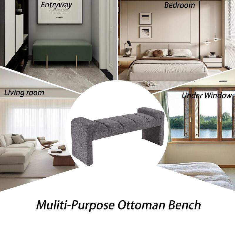 54" Boucle Bedroom Bench with Channel Tufted