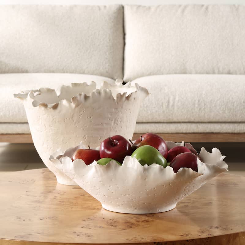 Uttermost Blossom Tall Off-white Bowl - 4.5'' H X 16.75'' W X 12'' D