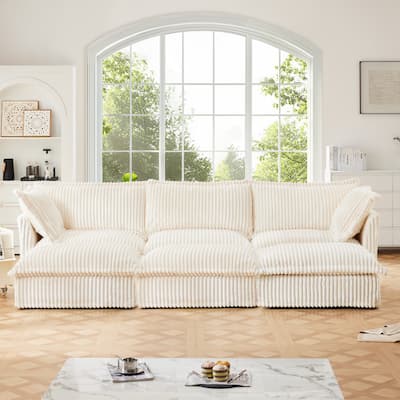 120" Corduroy 3-Seater Sectional Sofa with Ottomans