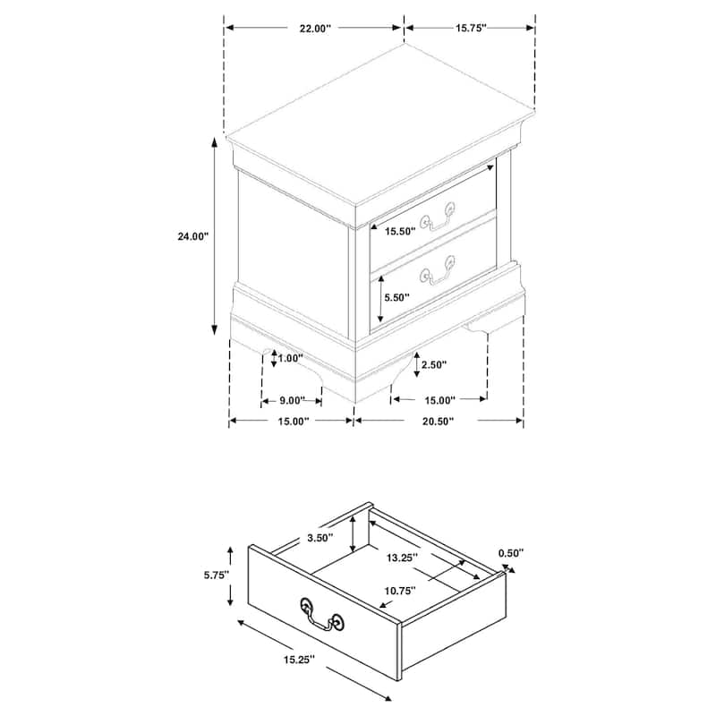 Louis Philippe Traditional 2-drawer Nightstand
