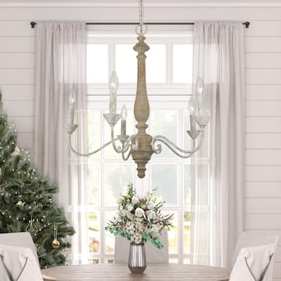 Farmhouse 5-light French Country Wood Chandelier for Dining Room - L24" xW24 "xH24.5"