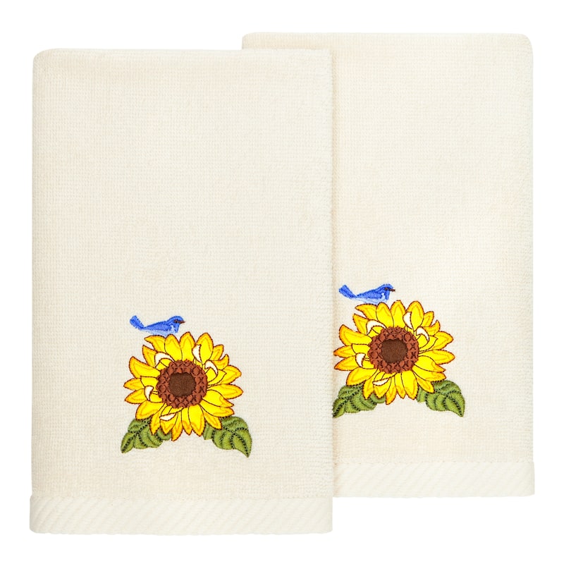 Authentic Hotel and Spa 100% Turkish Cotton Girasol 2PC Embellished Fingertip Towel Set - Beige