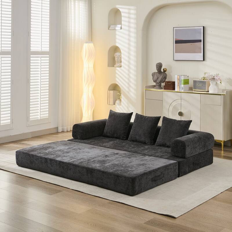 Roomfitters Folding Sofa Bed with 3 Pillows, Convertible Floor Lounger Sleeper Couch for Living Room and Guest Room