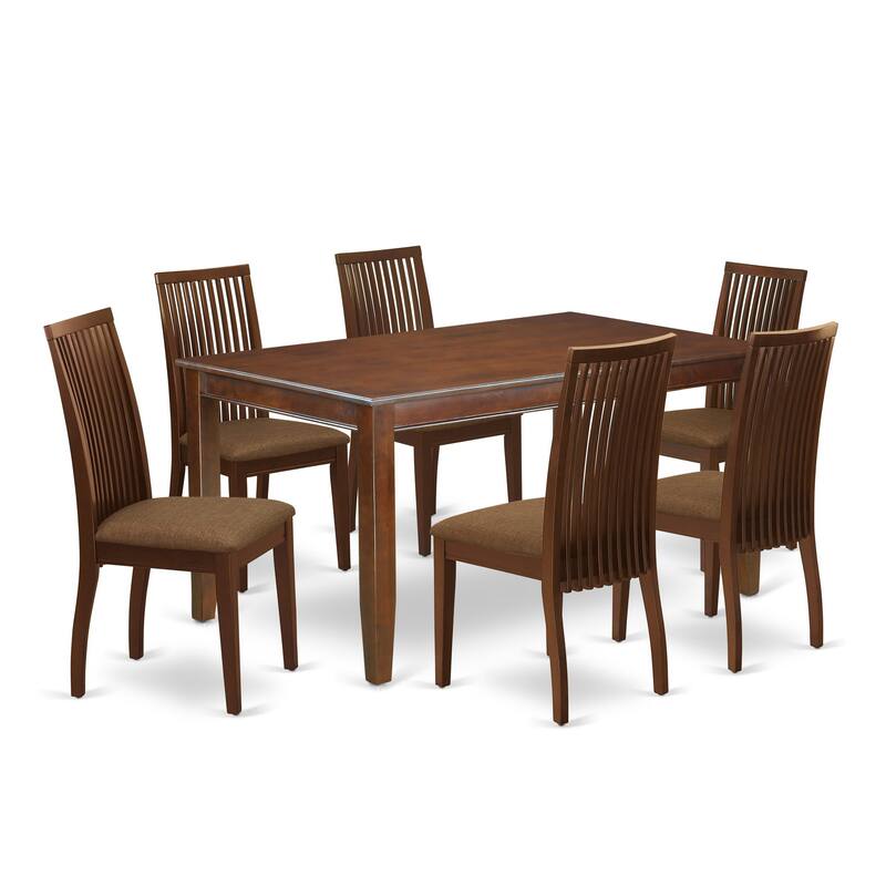 East West Furniture Kitchen Table Set- a Dining Table and Linen Fabric Dining Chairs, Mahogany (Pieces Option)