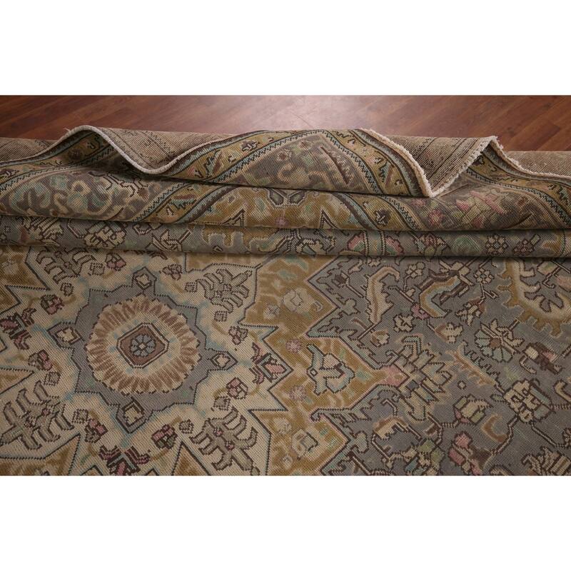 Gray Tabriz Persian Vintage Rug Hand-Knotted Medallion Wool Carpet - 9'8"x 12'9"
