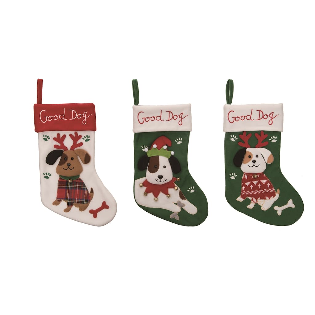 Transpac Fabric Good Dog Stocking Set of 3 Christmas Home Decorations