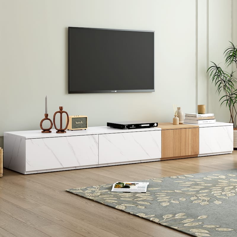 Floor Storage TV Stand, 78.70" Wood Media Console with 4 Drawers, Free Combination Entertainment Center for TVs up to 88" - White