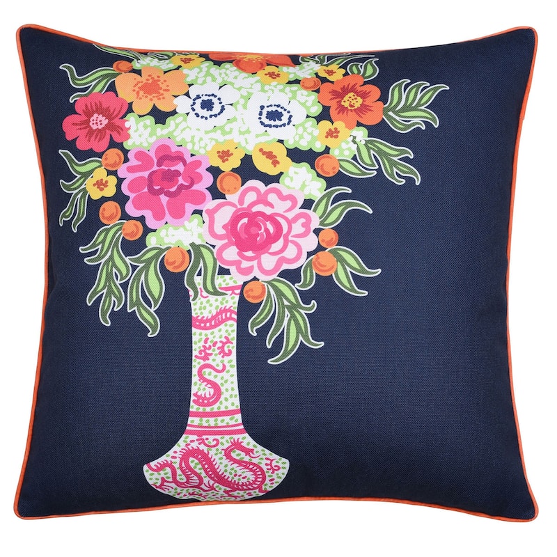 Dann Foley - Double Sided Pillow - Floral Print and Green Velvet - Left