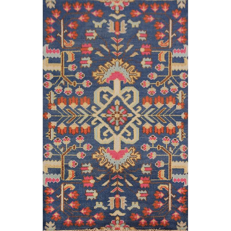 All-Over Blue Oushak Indian Foyer Rug Hand-Knotted Wool Carpet - 3'1"x 5'0"
