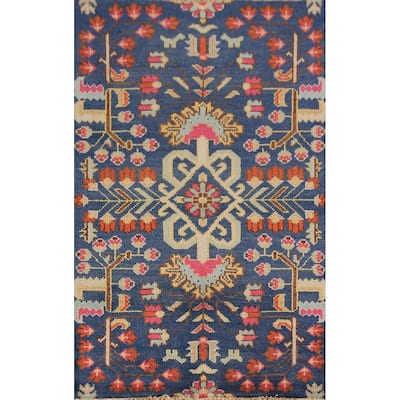 All-Over Blue Oushak Indian Foyer Rug Hand-Knotted Wool Carpet - 3'1"x 5'0"