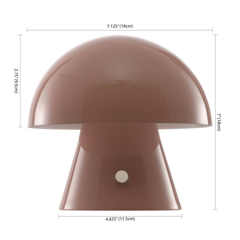 Alyson 7" Contemporary Bohemian Rechargeable/Cordless Iron Integrated LED Mushroom Table Lamp, by JONATHAN Y