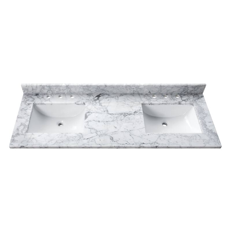 Avanity Carrara White Natural Marble Vanity Top with Rectangular Undermount Sinks