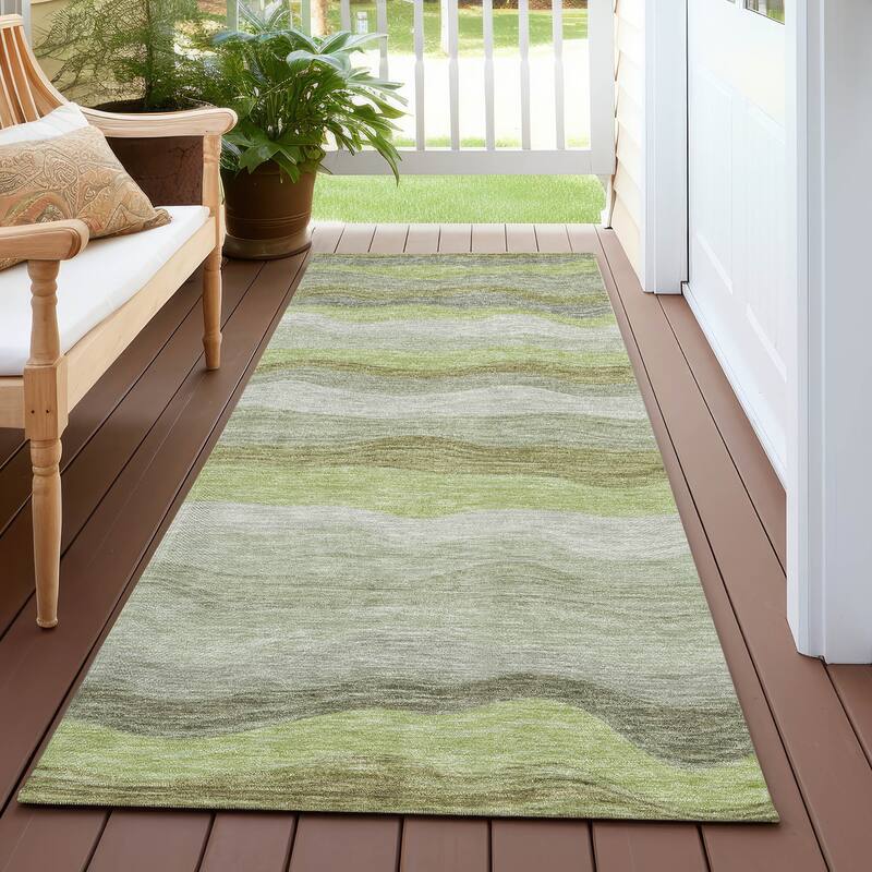 Machine Washable Indoor/ Outdoor Ombre Stripes Chantille Rug - Aloe - 2'3" x 7'6"
