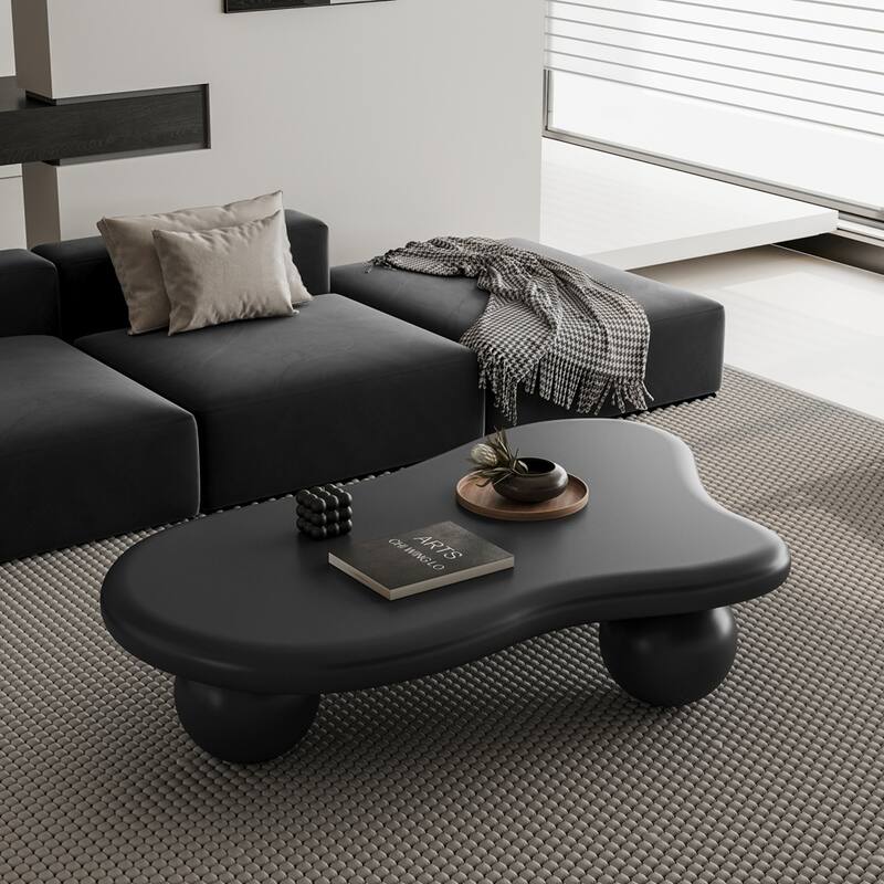 Cloud Shaped Coffee Table with 3 Ball Legs for Living Room - Black - 47 Inch