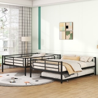 Industrial Minimalist Full Over Full Metal Bunk Bed with Trundle,Save Space or Split Into 2 Beds