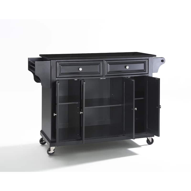 Full Size Kitchen Cart with Stainless Steel Top - Mobile Island with Tiered Shelf & Storage