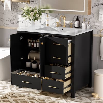 36'' Bathroom Vanity with Ceramic Sink Set with 4 Drawers