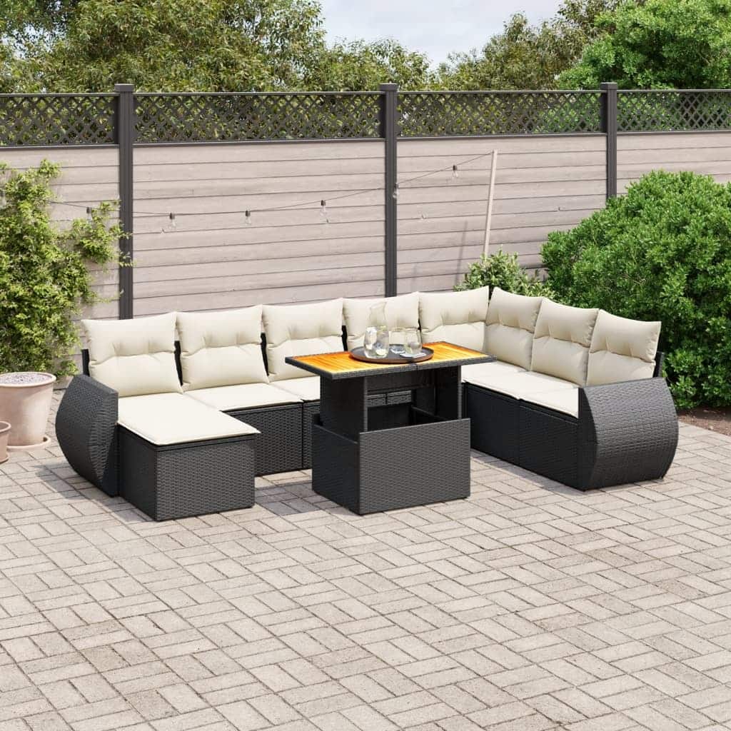 vidaXL Patio Sofa Set with Cushions Footstool and Table 9 Piece Poly Rattan - 21.7 x 39.4 x 28.7