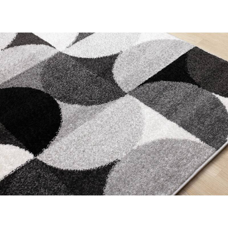 Ellis Collection - Mid-Century Modern Grey Black White Area Rug