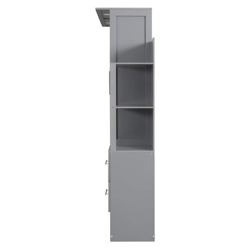 Full Size Murphy Bed Wall Bed with Shelves, Drawers and LED Lights