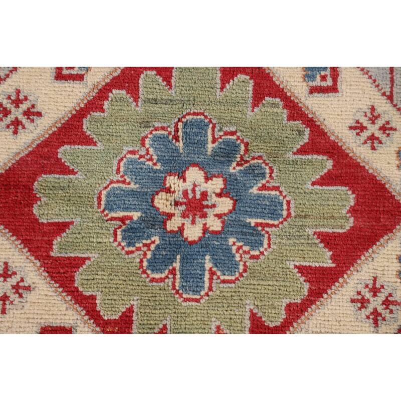 Grey Geometric Kazak Oriental Accent Rug Handmade Wool Carpet - 3'3"x 4'10"