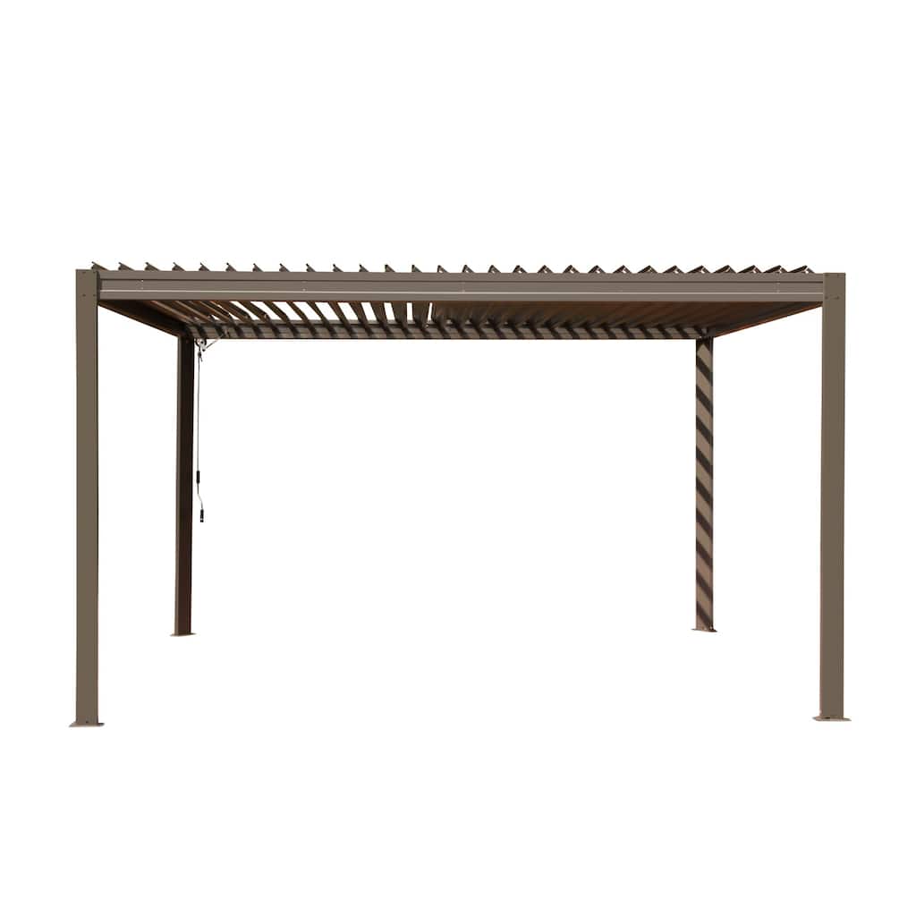 Pergola 10X13FT, Wood Grain Aluminum Pergola with Adjustable Roof