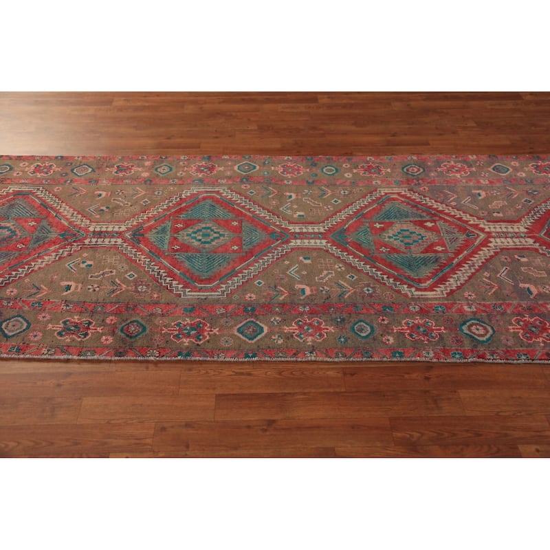 Tribal Geometric Ardebil Persian Runner Rug Hand-Knotted Wool Carpet - 3'7"x 12'0"