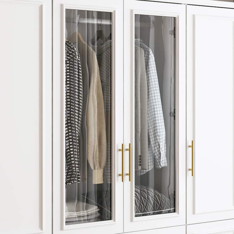 74.8"H Large Modular Wardrobe Cloest Armoire Cabinet Glass Door