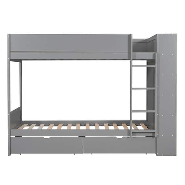 slide 2 of 16, Twin over Twin Bunk Bed With 2 Drawers and Multi-layer Cabinet