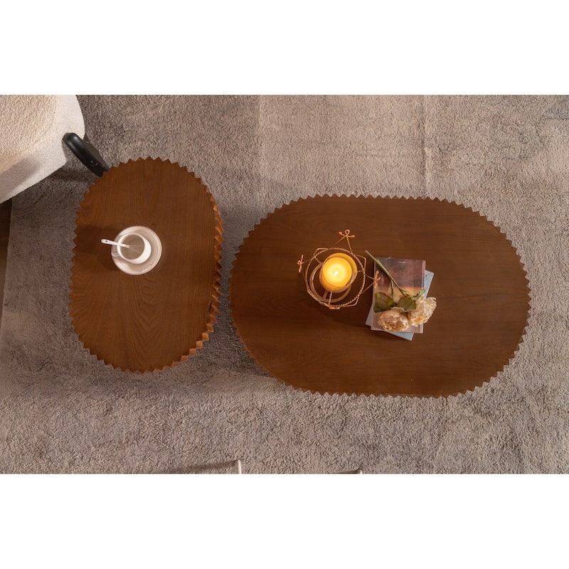 Round Wood Nesting Coffee Table Set of 2 for Living Room