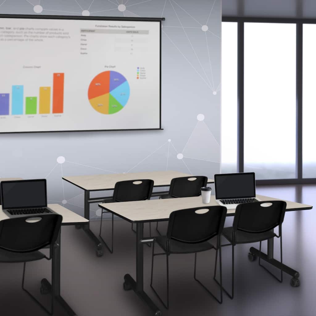 48" Flip Top Mobile Training Table- Maple & 2 Stack Chairs- Black