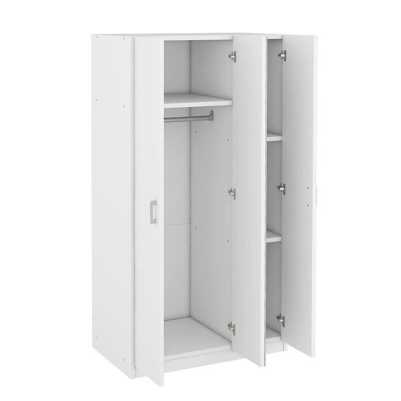Modern 3 Door Wardrobe with Mirror, 3 Drawers, Hanging Rod - N/A
