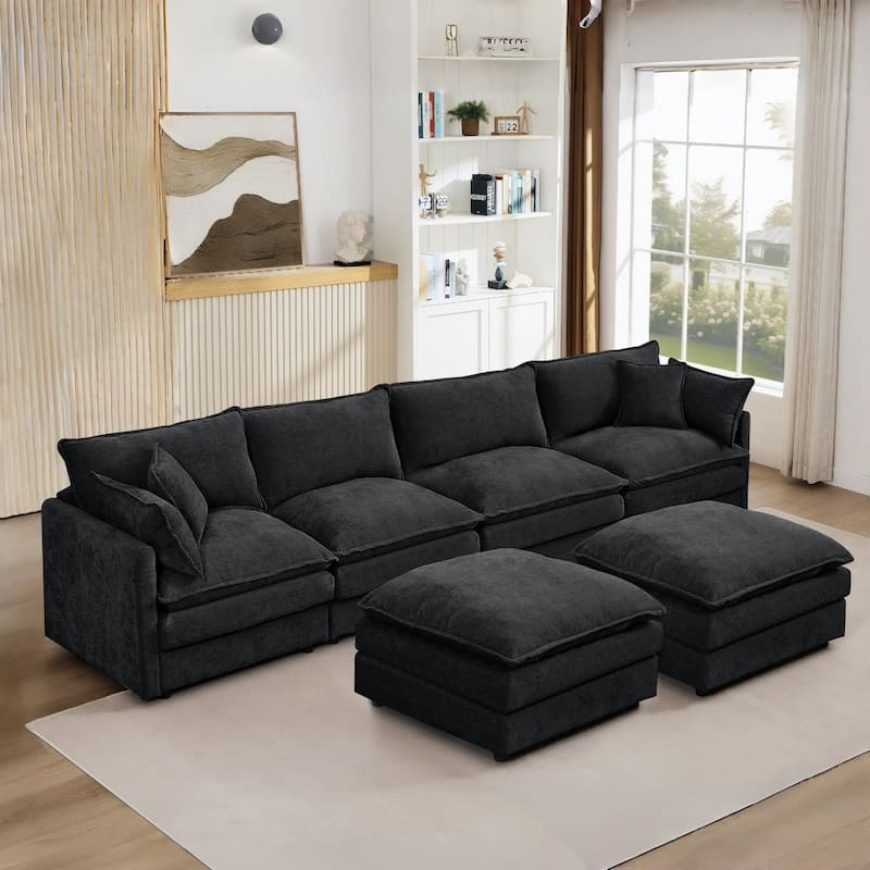130.7" Modular Chenille U-Shape Sectional Sofa with Movable Ottomans