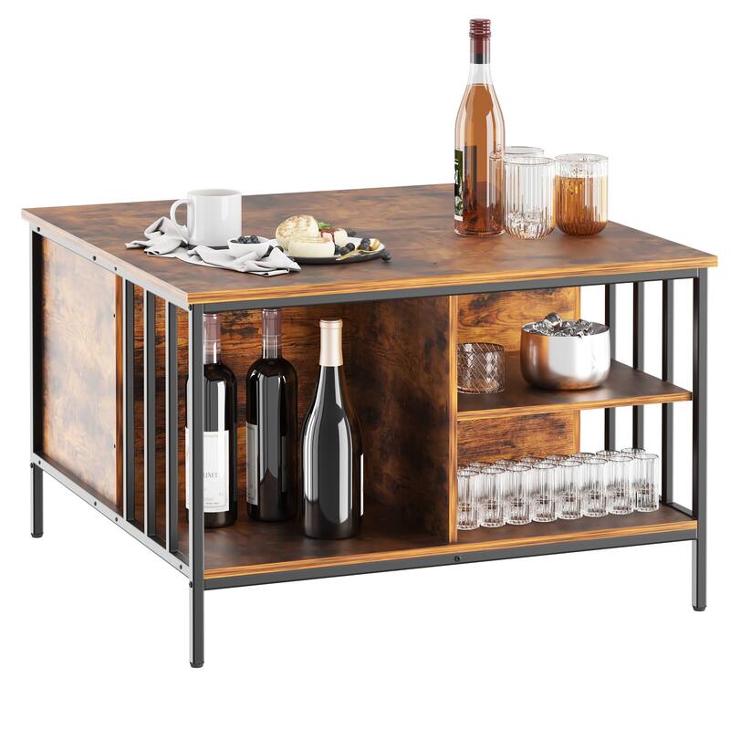 Rustic Lift-Top Coffee Table‌ – 31.5" Adjustable Height With Hidden Storage & 3 Shelves, 110Lb Capacity, Easy-Clean Surface .