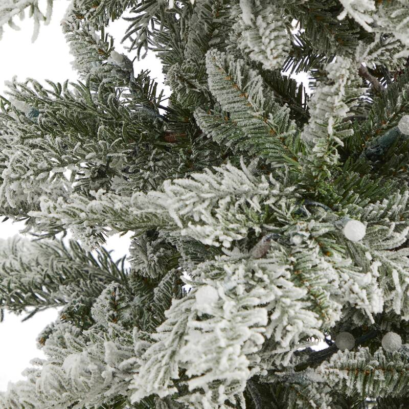 7.5’ Pre-Lit Flocked Nova Scotia Artificial Christmas Tree, Warm Clear LED Lights - 7.5 Foot