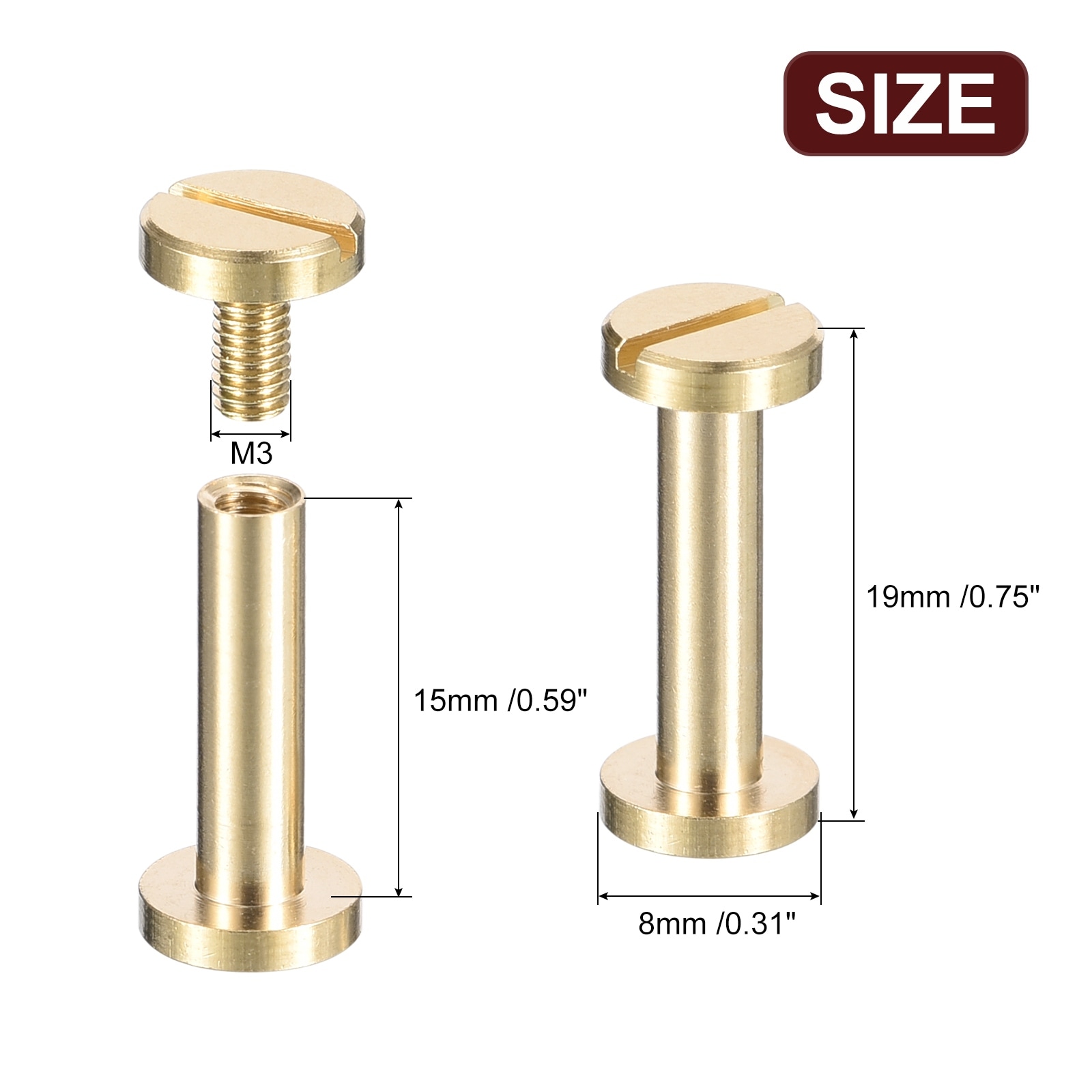 Brass Chicago Screws, Flat Head Screw Back Binding Post Nail Stud Rivets for DIY Leather Craft Belt