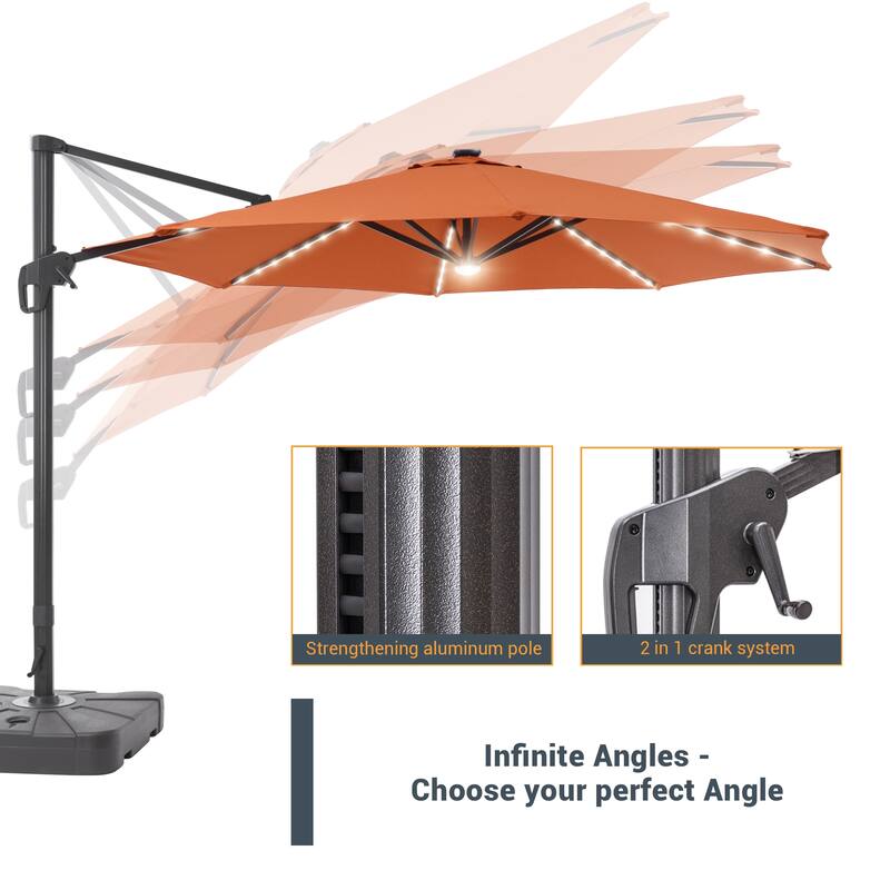 LIVOOSUN 11FT Huge Patio LED offset umbrella Cantilever Umbrella