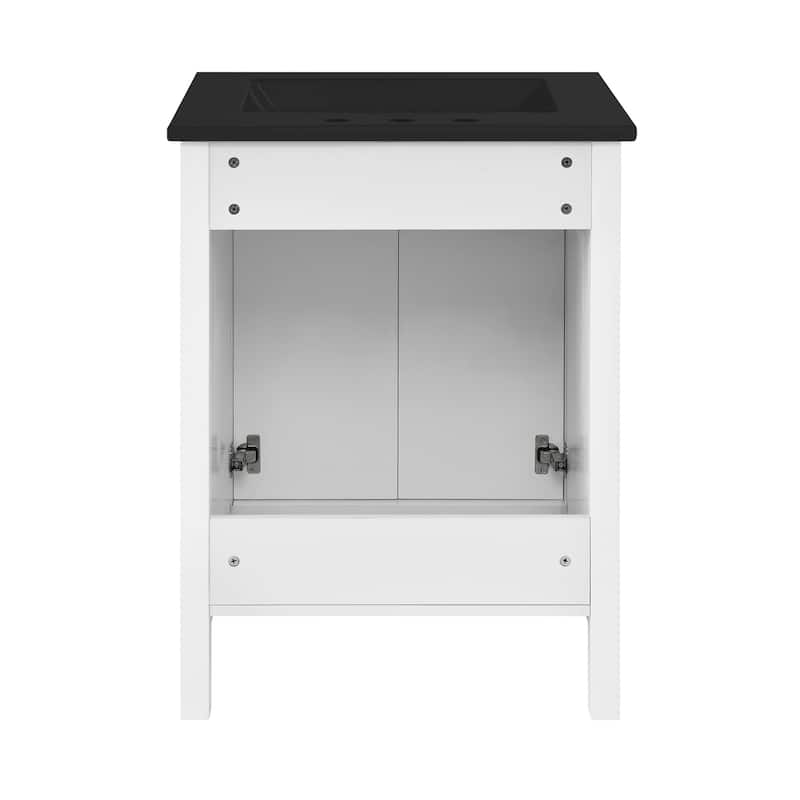 Bastille 24 In. White Bathroom Vanity With Black, 3-Hole Ceramic Sink Top