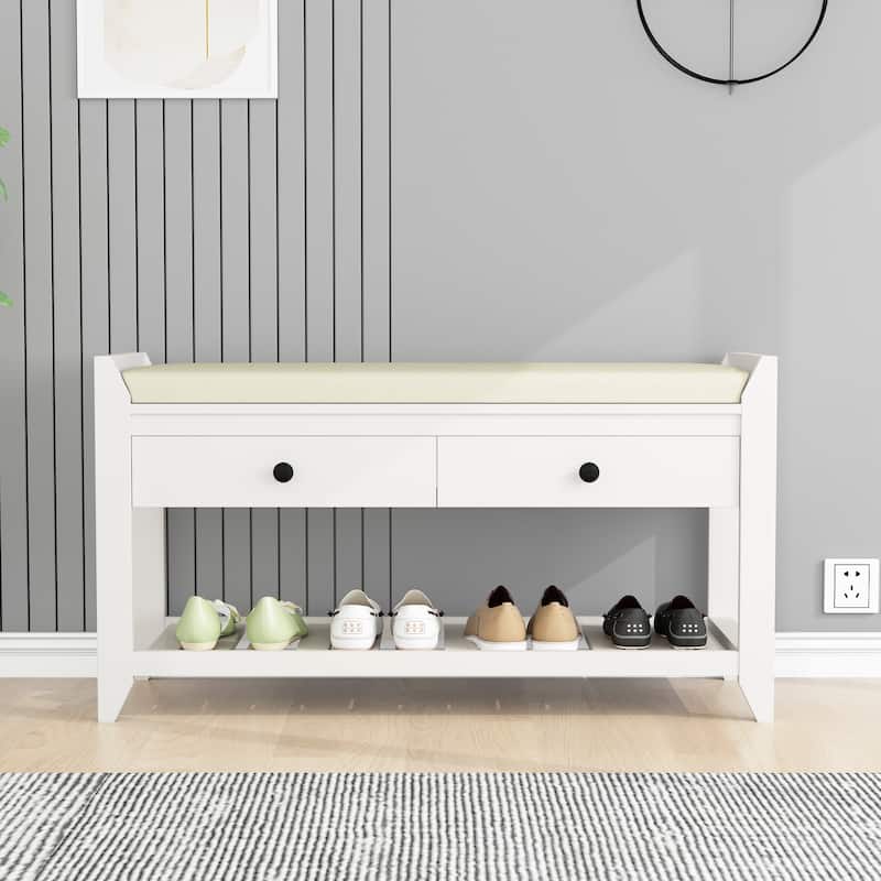 Storage Bench with Cushioned Seat and Drawers