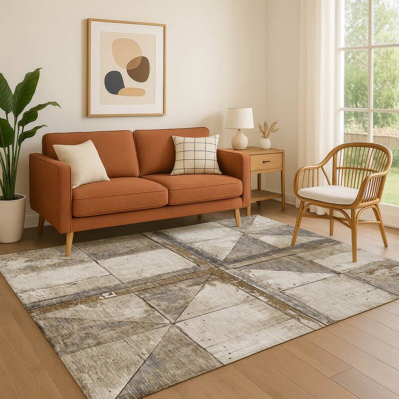 Premium Washable Super Soft Contemporary Geo Mayfield Rug - Beige - 5' x 7'6"