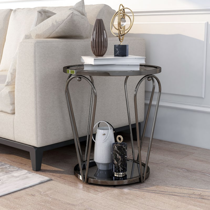 Gables Glam 20-inch Glass Top 1-Shelf End Table by Furniture of America