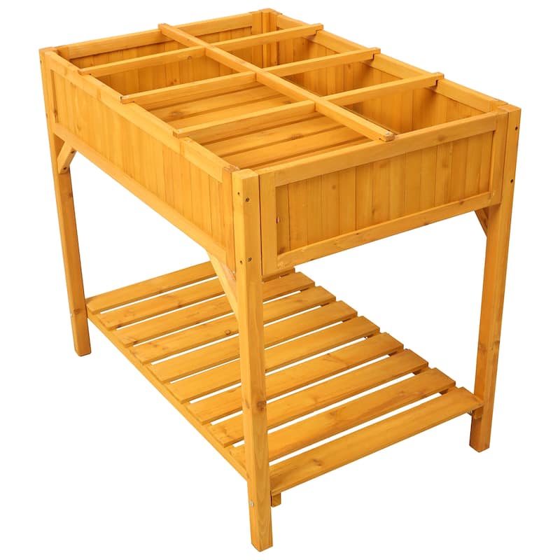 Wooden Raised Garden Bed, Elevated Design with 8 Grids for Flowers