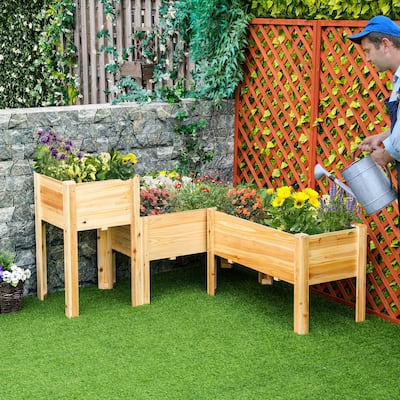 Outsunny Raised Garden Bed Set of 3, Elevated Wood Planter Box with Legs and Bed Liner for Backyard and Patio to Grow Vegetables