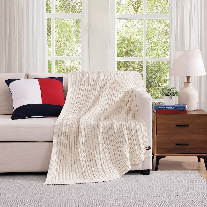 Tommy Hilfiger Hilfiger Cable Knit Solid Throw Blanket