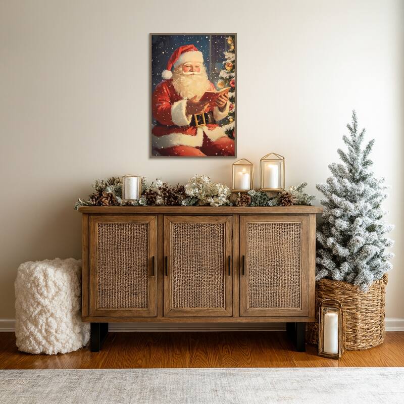 Santa Reading I by Melloi Art Prints (23 x 33 in.), Framed Canvas Wall Art Print - Sylvie Dark Gold