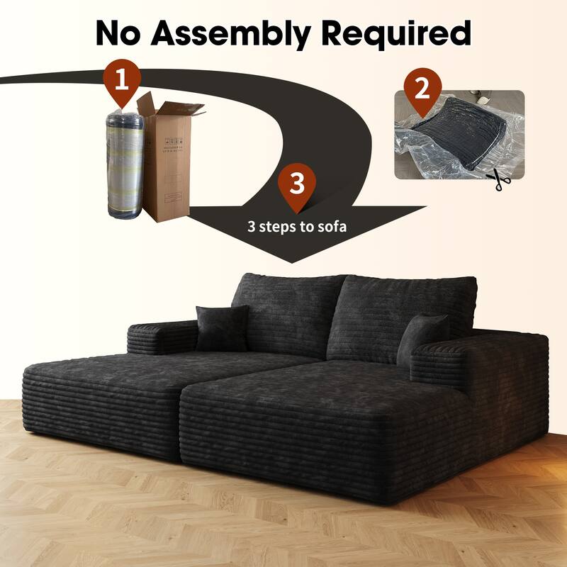 74.8" Modern Sofa Bed with Dual Sleeper, Lounger, No Assembly, Black (Plush Corduroy Fabric)