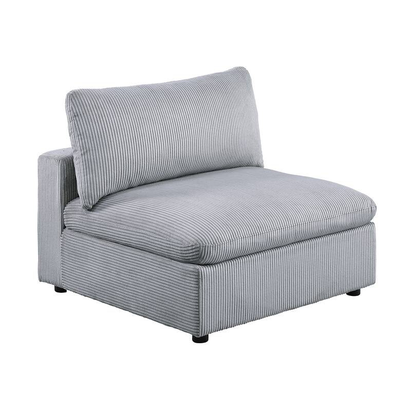 Light Gray Corduroy Upholstered Modular Piece with Low Legs - Armless Chair