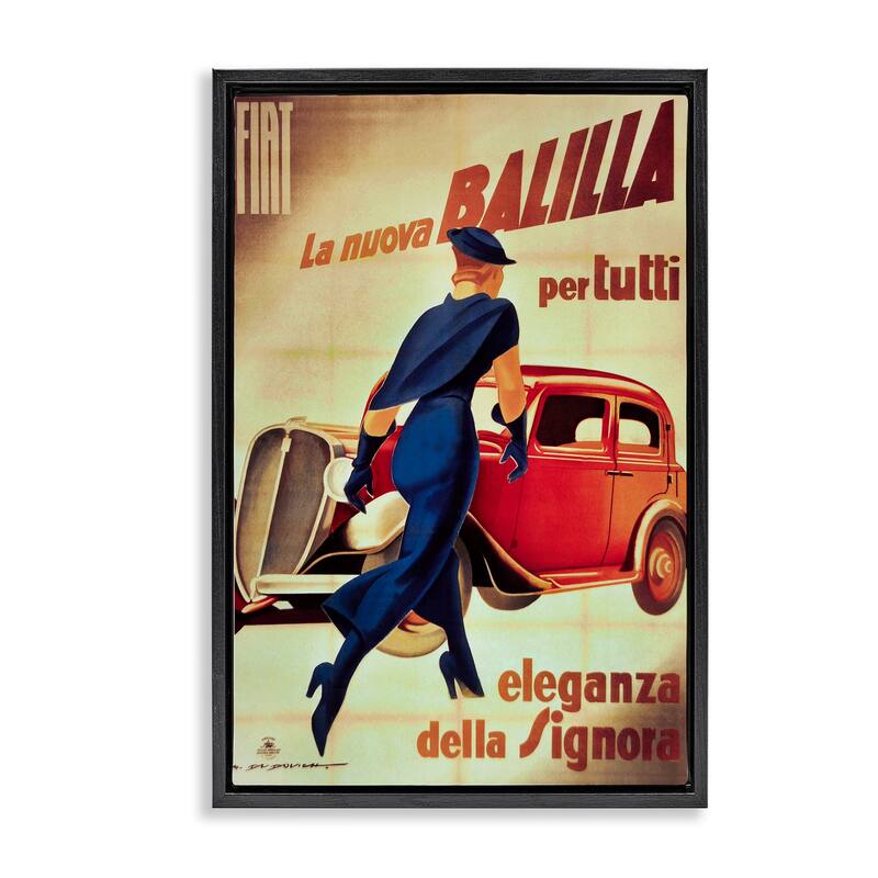 Stupell Antique Vehicle & Woman Advertisement Framed Floater Canvas Wall Art Design By Marcus Jules - 21 x 31 - Black